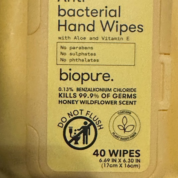 Biopure Antibacterial 40ct Hand Wipes with Vitamin E and Aloe NWT - Picture 4 of 4